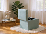 Gray Linen-Textured Storage Ottoman with Black Rubber Feet Compact Square Seat with Hidden 91918099