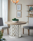 47x47x31" Round Wooden Dining Table with Ornate Cut-Out Base, Brown/White W2078P251400