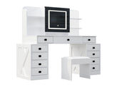Farmhouse Vanity Desk with Sliding Mirror,Lights and Charging Station,Makeup Table Desk with W760P206127