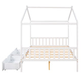 Full Size House Platform Bed with Two Drawers,Headboard and Footboard,Roof Design,White WF292923AAK