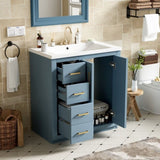 ZNTS 30'' Bathroom with Ceramic Sink Combo,Solid Wood Frame Bathroom Storage Cabinet, Freestanding N710P191970M