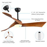 ZNTS 52 Inch Ceiling Fan Light With 6 Speed Remote Energy-saving DC Motor 52K012BK