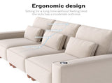 Beige Chenille Deep Seat 3-Seater Sofa with Brushed Stainless Steel Cup Holders and 3 Decorative 03406465