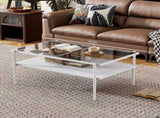 Rectangle Coffee Table with Tempered Glass top and White Legs, Modern Table for Living 38207692