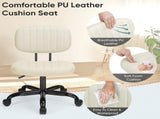 Armless Office Chair Adjustable PU Leather Desk Chair with Wheels Padded Low-Back Swivel Vanity 46981750