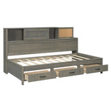 Twin Size Wooden Daybed with 3 Storage Drawers, Upper Soft Board, shelf, and a set of Sockets and N708P263524E