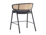 Ethan Indoor Metal Upholstered Barstool, Faux Leather Seat With Wowen Rattan Decorated Backrest, Set N775P290455B