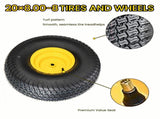 Set of 2 20x8.00-8 Lawn Mower Tires and Wheel Assembly, 4-Ply Tubeless Turf Tread Heavy Duty, 3.5" W1364P445940