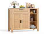 Natural Rattan Buffet Sideboard, Pull-Out Drawer & 3 Open Shelves, 3-Position Adjustable Cabinet 49396034