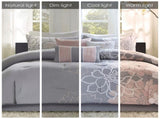 Printed Cotton Sateen Comforter Set Grey/Peach Twin/Twin XL B03597153