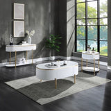 White High Gloss and Gold End Table with Metal Leg B062P209067