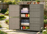 Outdoor PE Rattan Storage Cabinet with Adjustable Shelves, Anti-Tip Garden Tool Storage Shed for 47992107