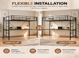 Full Size Metal Loft with Desk, LED Light Strip & Power Outlet, Heavy Duty Round Tube High Loft 98132529