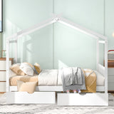 Full Size House Platform Bed with Two Drawers,Headboard and Footboard,Roof Design,White WF292923AAK
