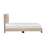 ZNTS 1pc Twin Platform Bed Light Brown Velvet Upholstered Adjustable Height Headboard Button Tufted Solid B011P203575