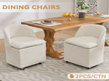 058-Set of 2 Chenille Fabric Dining Chairs With Universal Wheels,Beige W527P242552
