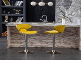 Masaccio Velvet Upholstered Adjustable Swivel Barstool, Set of 2, Yellow T2574P164847