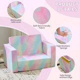 All-Sponge Kids Foldable Sofa Bed Single Chaise Lounge Spray-Print Slant Peach Fabric 01140214