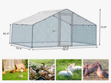 2*2*2m/6.5x6.5x6.5ft Silver Chicken Coop with Pointed Roof, 180g PE Rain Cloth, Metal Chicken and 69924344