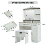 Farmhouse Makeup Vanity Desk with Mirror and Lights, 3 Lighting Modes, Vanity Set with Stool, 45077728