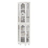 Corner Curio Cabinet with 4 Adjustable Tempered Glass Shelves and Lighting System, Solid Wood W1693P216951