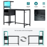 Computer Desk with Power Outlet & Storage Shelves, Study Writing Table with USB Ports Charging W578P191952