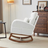 ZNTS White Teddy Fleece Rocking Chair Nursery with Thick Headrest, Upholstered Mid-century Modern Nursing 43674956