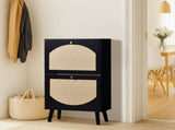 2-Drawer Tall Arched Rattan-Finished Shoe Cabinet Particleboard Plastic Rattan 21.26*9.45*38.58in 99213183