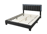 ZNTS 1pc Queen Size Bed Charcoal Wool Fabric Channel Tufting w LED Full Upholstered Bedframe Bedroom Bed B011P238968