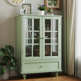 Minimalism Buffet Cabinet with Double Glass Doors and Drawer, Modern Wooden Storage Sideboard W2557P262926