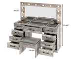 9-Drawer Table Set with 12 Tri-Color Light Bulbs and Power Strip Glass-Topped Particleboard 83721046
