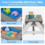 ZNTS 3-in-1 Kids Outdoor Wooden Picnic Table With Umbrella, Convertible Sand & Wate, Gray ASTM & CPSIA W1390104709