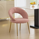 061-Set of 1 Teddy Fabric Chairs With Curved Backrest and Golden Metal Legs for Kitchen or W527P255486