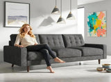 MidCentury Modern 3Seat Sofa Couch, Tufted Back Polyester Upholstered Sofa with Solid Wood Legs B2735P610775