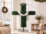5FT Green Cross-Shaped Christmas Tree with Scarf & Headband, PVC 446 Tips, DIY 100 Warm White LED 03461408