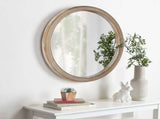 Round Decorative Wall Mirror with Woven Rattan-Textured Frame , Rustic Modern Accent Mirror W2295P547583
