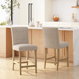 Contemporary Fabric Button Tufted 26 Inch Counter Stools, Set of 2, Beige 71254.00BGE