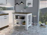 Rockaway 3-Shelf Kitchen Island White and Walnut B06280055