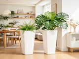 Set of 2 Tall Planters 32 Inch, Plastic Flower Pots for Outdoor Plants with Drainage Holes, White 74692636