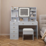 Pitted Particleboard With Triamine Coating, Tempered Glass Table Top, 5 Drawers, With Shelves, With 56813824