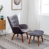 ZNTS Leiria Contemporary Silky Velvet Tufted Accent Chair with Ottoman, Gray T2574P164273