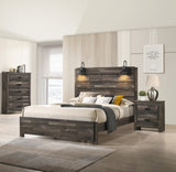 1pc Rustic Style Butcher Block Finish Weathered Brown Finish King Size Bed w/ Lamp Wooden Bedroom B011P230852