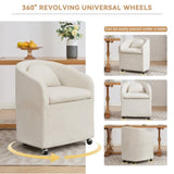059-Set of 1 Chenille Fabric Dining Armchair With Back Cushion and Universal Wheels,Beige W527P242555