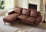 ZNTS 82.2"L-Shape Sofa Couch with Chais Mid-Century Copper Nail on Arms,strong wooden leg and suede W1825P147946