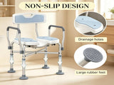 Light Blue Padded Bath Seat Height Adjustable Anti-slip Shower Chair with Arms and Back 49302723