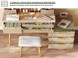 7-Drawer Vanity Desk with LED Mirror & Carved Details, Fluted Makeup Table with Metal Legs and PU 44048891