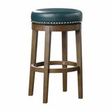 Round Swivel Bar Stools Set of 2, Green Faux Leather 360-degree Swivel Seat Nailhead Trim Solid Wood B011P201568