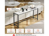 Modern Marble Console Table with Power Outlet, Slim Sofa Side Table Featuring Iron Tubes, 39516772