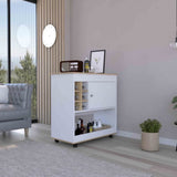 Camelia Bar Cart, Lower Panel, Six Bottle Cubbies, One Cabinet -Light Oak / White B20092081