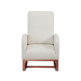 Beige, High Back Side Bag Flannelette Wood Indoor Rocking Chair, Brown Legs 01134818